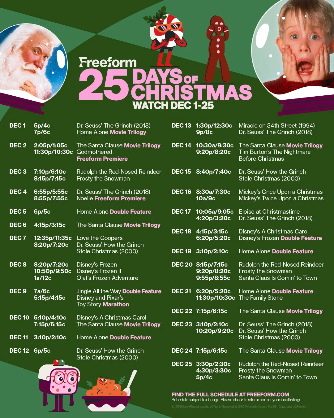 freeform's 25 days of christmas schedule is here to help you